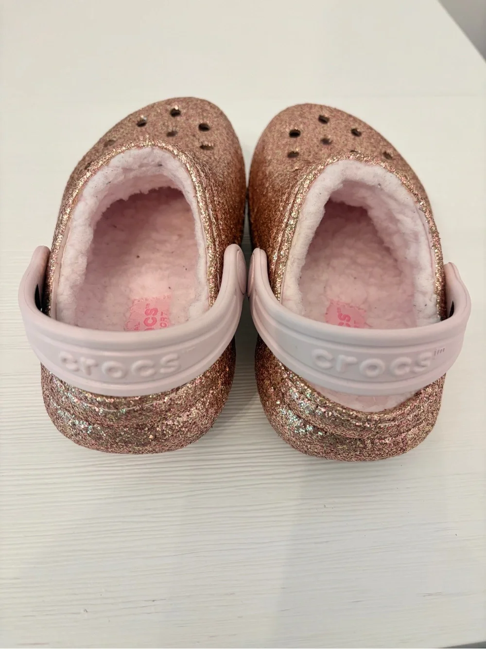 CROCS Kids Glitter Lined Clog - Rose Gold with Pink Liner